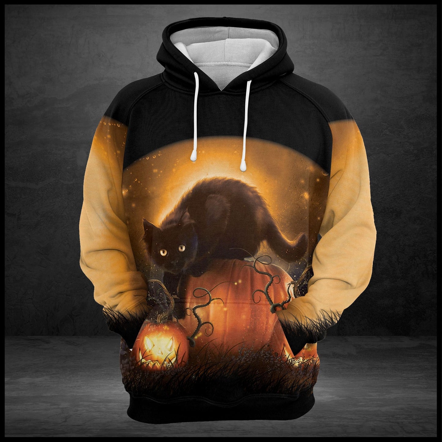 Black Cat Halloween Pumpkin Pullover Premium Hoodie Black Background, Perfect Outfit For Men And Women On Christmas New Year Autumn Winter