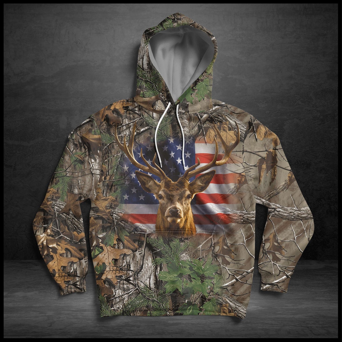 Camo Deer Pullover Premium Hoodie American Flag, Perfect Outfit For Men And Women On Christmas New Year Autumn Winter