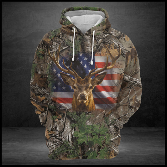 Camo Deer Pullover Premium Hoodie American Flag, Perfect Outfit For Men And Women On Christmas New Year Autumn Winter