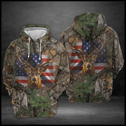 Camo Deer Pullover Premium Hoodie American Flag, Perfect Outfit For Men And Women On Christmas New Year Autumn Winter