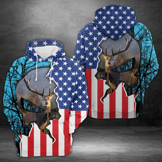 Deer Hunting Pullover Premium Hoodie American Flag, Perfect Outfit For Men And Women On Christmas New Year Autumn Winter