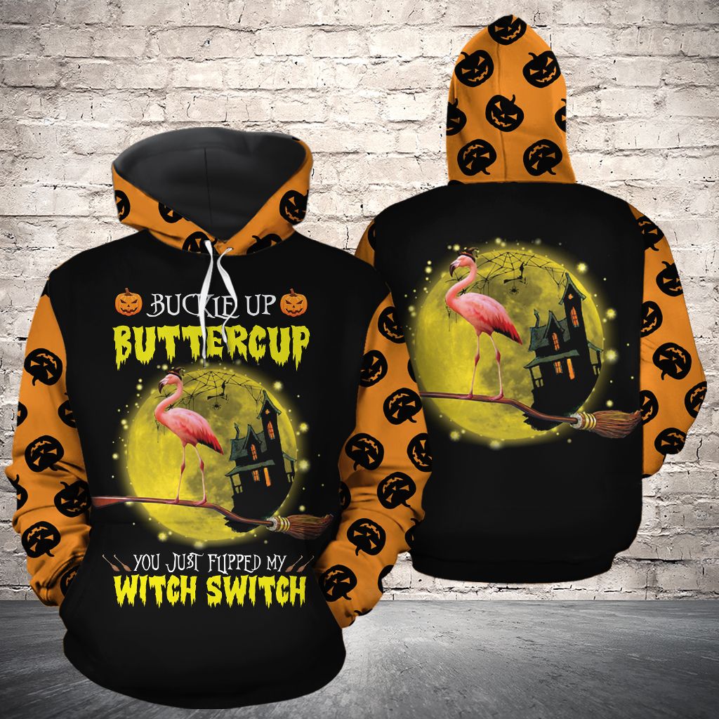 Halloween Flamingo Pullover Premium Hoodie Buttercup You Just Flipped My Witch Switch, Perfect Outfit For Men And Women On Christmas New Year Autumn Winter