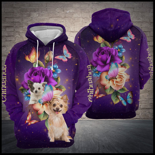 Chihuahua Flower Pullover Premium Hoodie, Perfect Outfit For Men And Women On Christmas New Year Autumn Winter