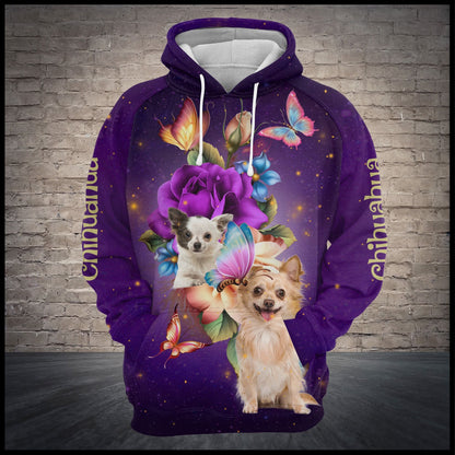 Chihuahua Flower Pullover Premium Hoodie, Perfect Outfit For Men And Women On Christmas New Year Autumn Winter