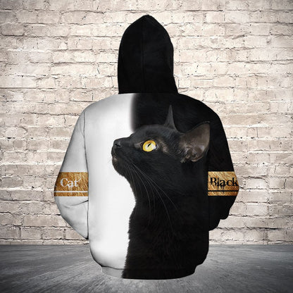 Black Cat Black White Pullover Premium Hoodie, Perfect Outfit For Men And Women On Christmas New Year Autumn Winter