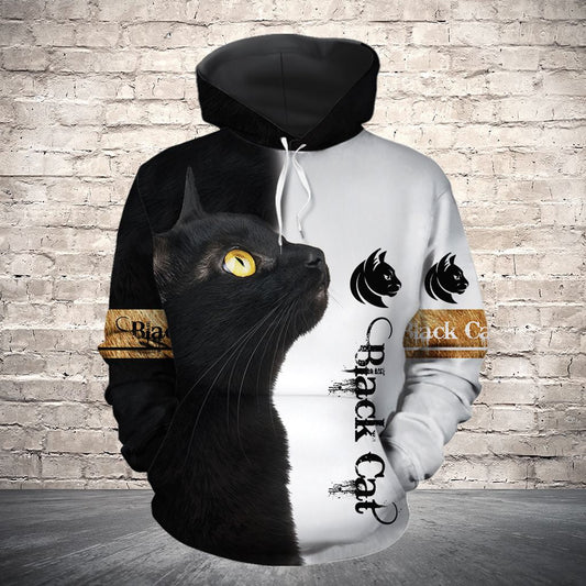 Black Cat Black White Pullover Premium Hoodie, Perfect Outfit For Men And Women On Christmas New Year Autumn Winter