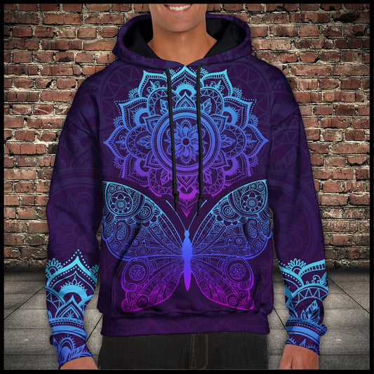 Butterfly Beauty Mandala Pullover Premium Hoodie , Perfect Outfit For Men And Women On Christmas New Year Autumn Winter