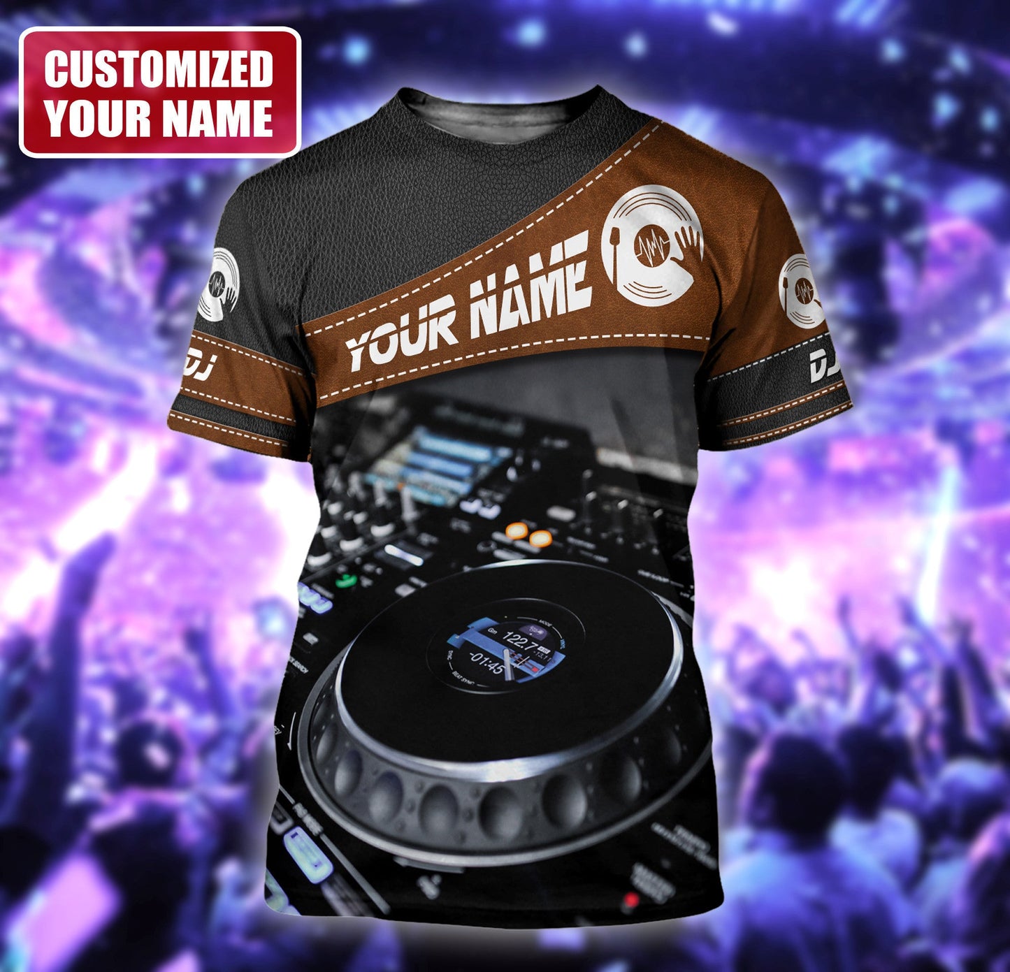 Personalized Name Disc Jockey Shirts - Custom Name DJ Shirts, DJ Leatherette pattern Clothes, Perfect DJ Shirts for Men & Women