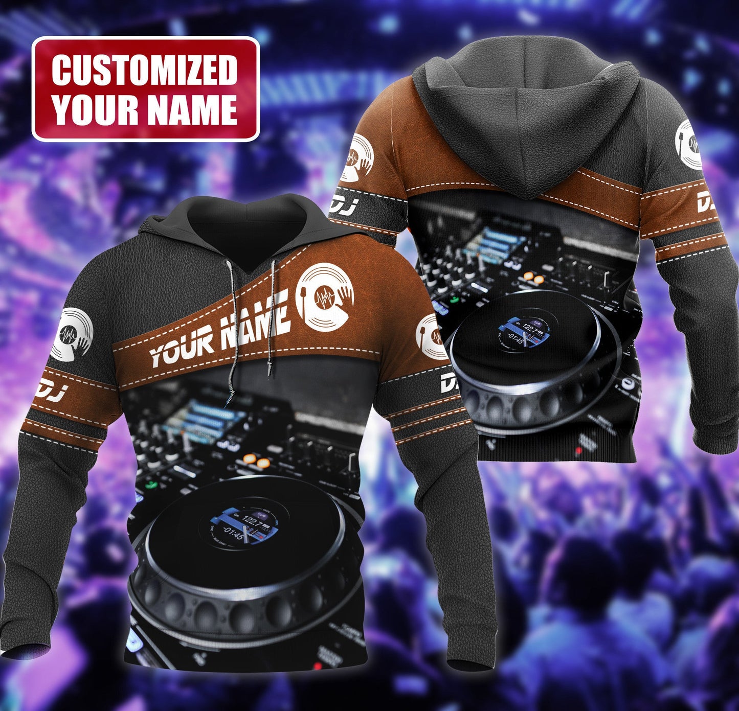 Personalized Name Disc Jockey Shirts - Custom Name DJ Shirts, DJ Leatherette pattern Clothes, Perfect DJ Shirts for Men & Women
