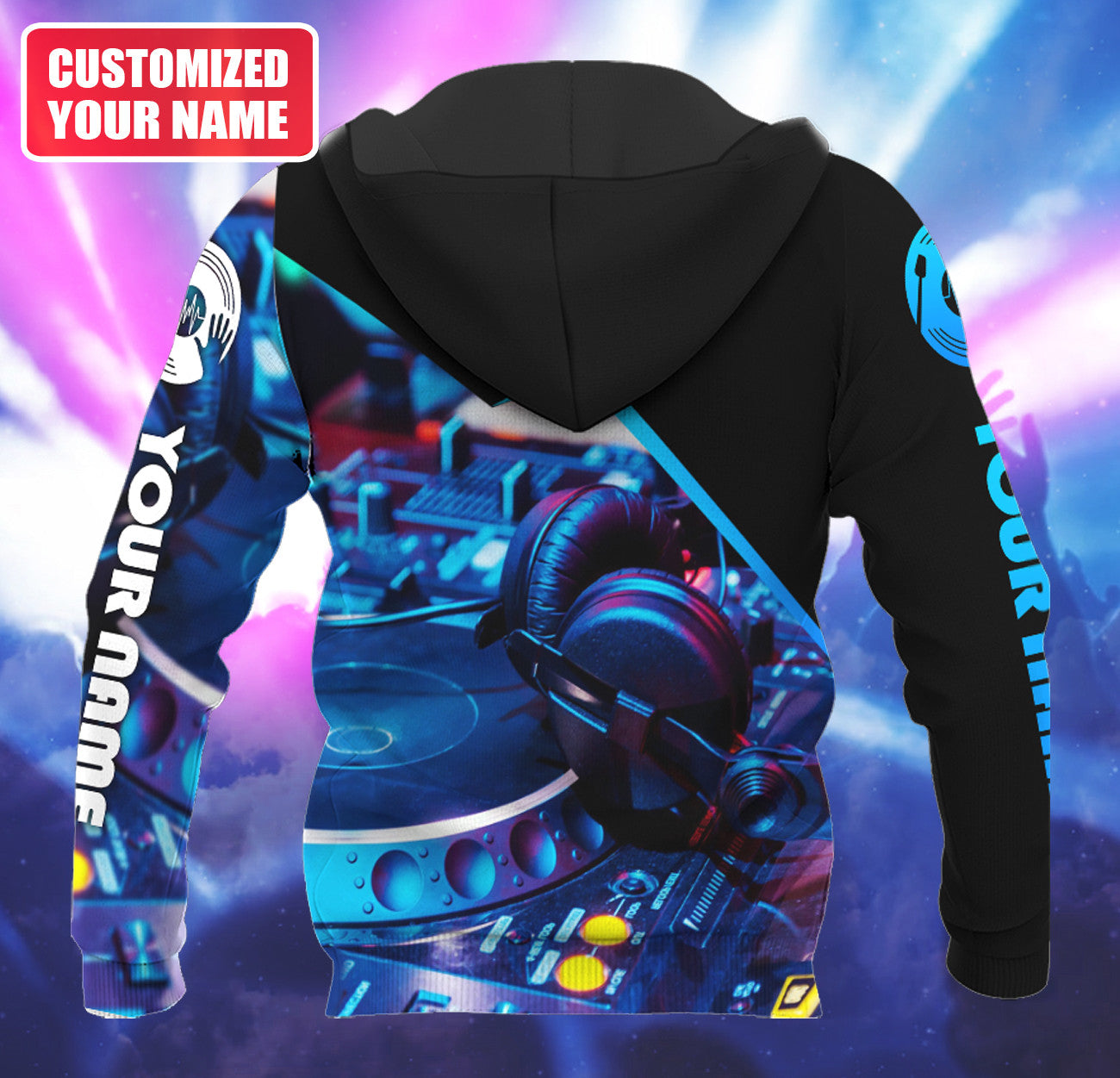 Personalized Name DJ Shirts - Custom Name Disc Jockey Shirts, Black & Blue Modern Music Disc Shirts, Perfect DJ Shirts for Men, Friends, Family