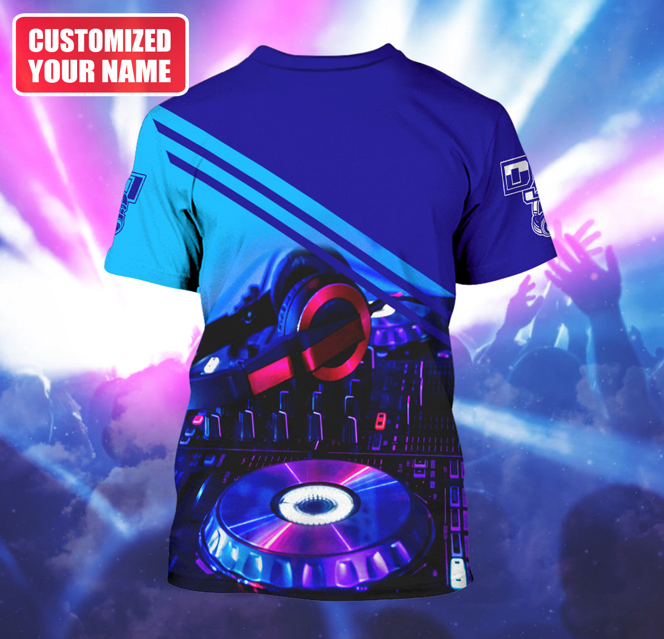 Personalized Name DJ Shirts - Custom Name Disc Jockey Shirts, Modern Music Disc Blue Neon Shirts, Perfect DJ Shirts for Men, Friends, Family