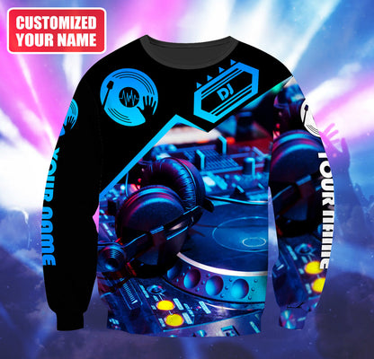 Personalized Name DJ Shirts - Custom Name Disc Jockey Shirts, Black & Blue Modern Music Disc Shirts, Perfect DJ Shirts for Men, Friends, Family