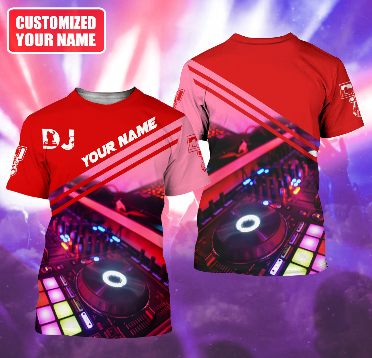 Personalized Name DJ Shirts - Custom Name Disc Jockey Shirts, Modern Music Disc Red Shirts, Perfect DJ Shirts for Men, Friends, Family