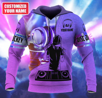 Personalized Name DJ Shirts - Custom Name Disc Jockey Shirts, Modern Music Disc Purple Shirts, Perfect DJ Shirts for Men, Friends, Family