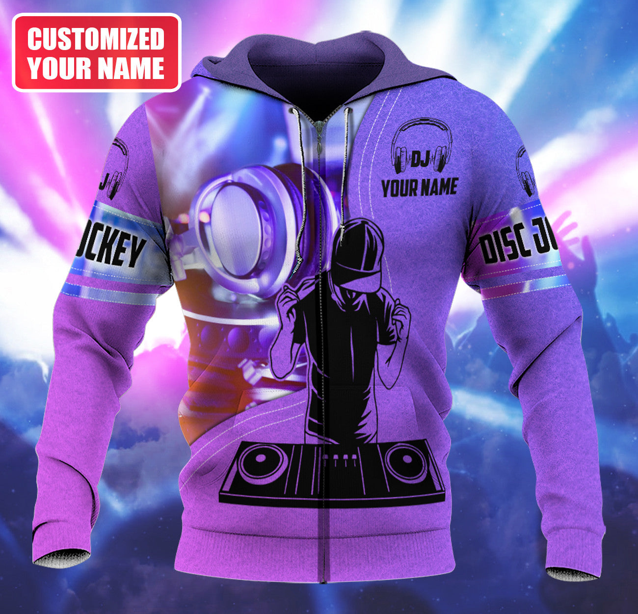 Personalized Name DJ Shirts - Custom Name Disc Jockey Shirts, Modern Music Disc Purple Shirts, Perfect DJ Shirts for Men, Friends, Family