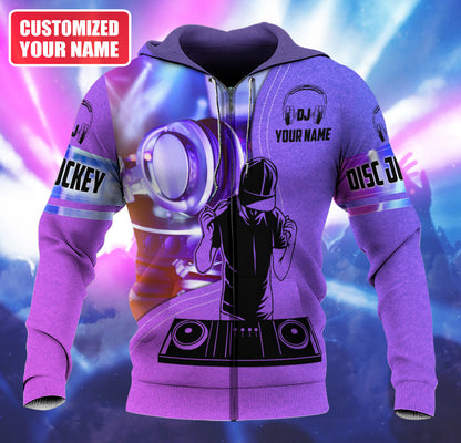 Personalized Name DJ Shirts - Custom Name Disc Jockey Shirts, Modern Music Disc Purple Shirts, Perfect DJ Shirts for Men, Friends, Family