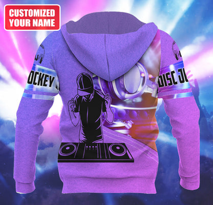 Personalized Name DJ Shirts - Custom Name Disc Jockey Shirts, Modern Music Disc Purple Shirts, Perfect DJ Shirts for Men, Friends, Family