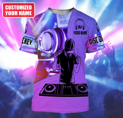 Personalized Name DJ Shirts - Custom Name Disc Jockey Shirts, Modern Music Disc Purple Shirts, Perfect DJ Shirts for Men, Friends, Family
