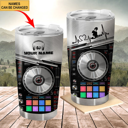 Personalized DJ Tumbler - Custom Name DJ Tumbler, Silver Deejay Gear Tumbler - Perfect Disc Jockey Tumbler for Men & Women