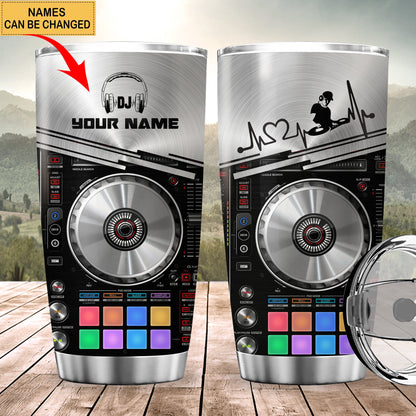 Personalized DJ Tumbler - Custom Name DJ Tumbler, Silver Deejay Gear Tumbler - Perfect Disc Jockey Tumbler for Men & Women
