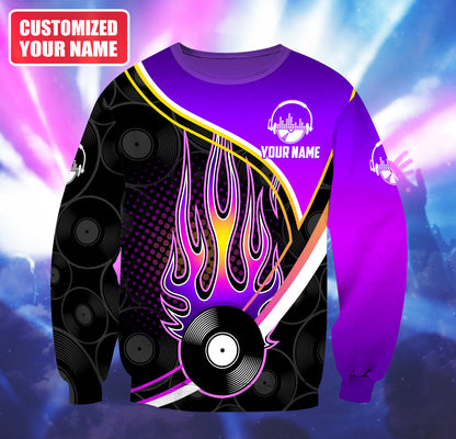 Personalized Name DJ Shirts - Custom Name Disc Jockey Shirts, Purple Fire Music Disc Shirts, Perfect DJ Shirts for Men & Women