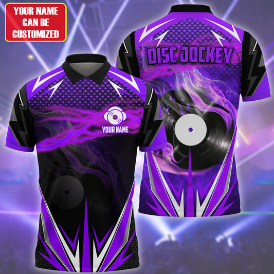 Personalized DJ Polo Shirt - Custom Name Music Disc Purple Polo Shirt - Perfect DJ Shirts for Men & Women