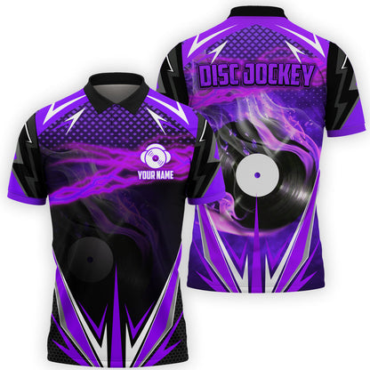 Personalized DJ Polo Shirt - Custom Name Music Disc Purple Polo Shirt - Perfect DJ Shirts for Men & Women