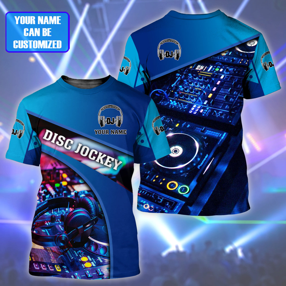 Personalized Name DJ Shirts - Custom Name DJ Table, Funny & Crazy DJ Blue Shirts, Perfect DJ Shirts for Men & Women