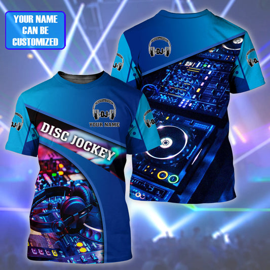 Personalized Name DJ Shirts - Custom Name DJ Table, Funny & Crazy DJ Blue Shirts, Perfect DJ Shirts for Men & Women