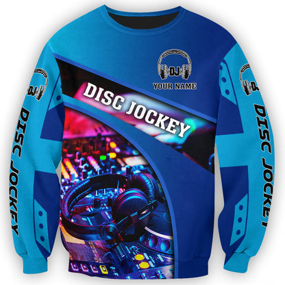 Personalized Name DJ Shirts - Custom Name DJ Table, Funny & Crazy DJ Blue Shirts, Perfect DJ Shirts for Men & Women