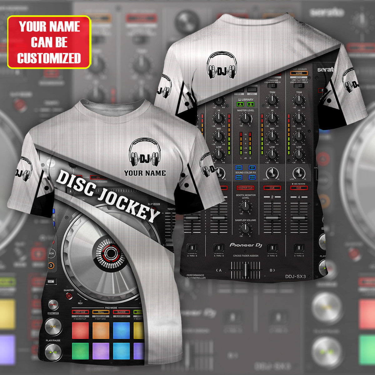 Personalized Name DJ Shirts - Custom Name DJ Table, Funny & Crazy DJ Grey Shirts, Perfect DJ Shirts for Men & Women