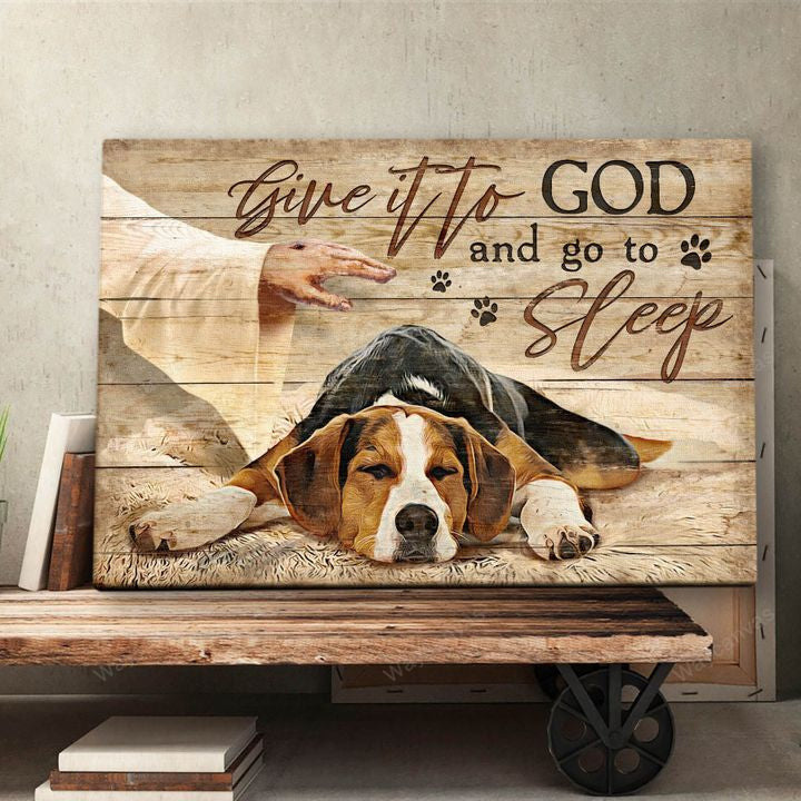 Jesus Landscape Canvas - Beagle, Jesus hand Landscape Canvas - Gift For Christian - Give it to God and go to sleep