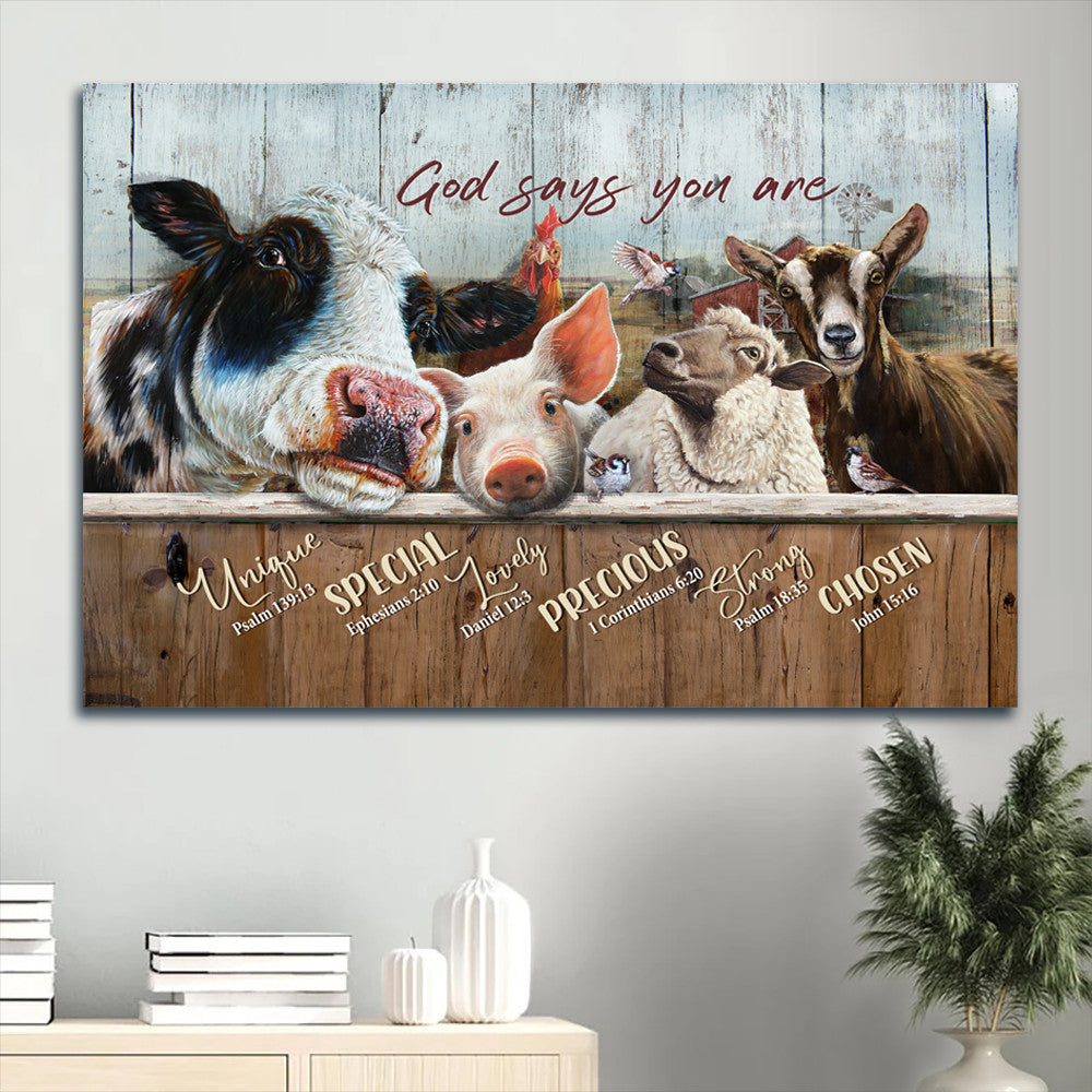 Jesus Landscape Canvas- Amazing Dairy Cow, Animal Drawing, Rooster Canvas- Gift For Christian- God Says You Are