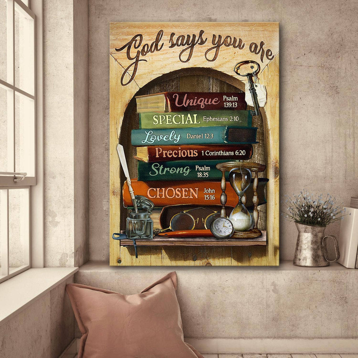 Jesus Portrait Premium Wrapped Canvas - Book, Glasses, God says you are canvas- Gift for Christian, Friends, Family