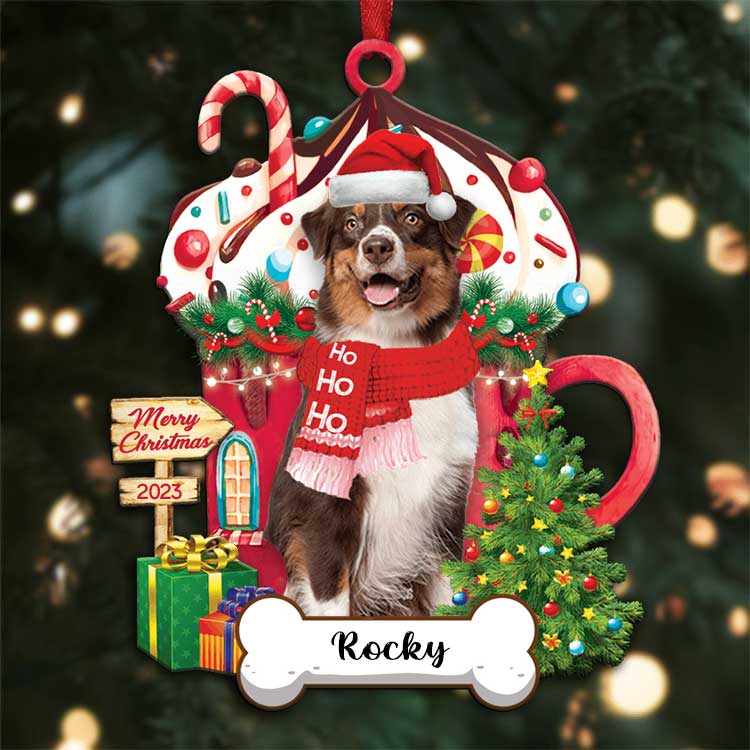 Custom Name Australian Shepherd Hohoho Merry Christmas 2023 Ornament, Custom Shape Ornament for Christmas, Dog Lovers