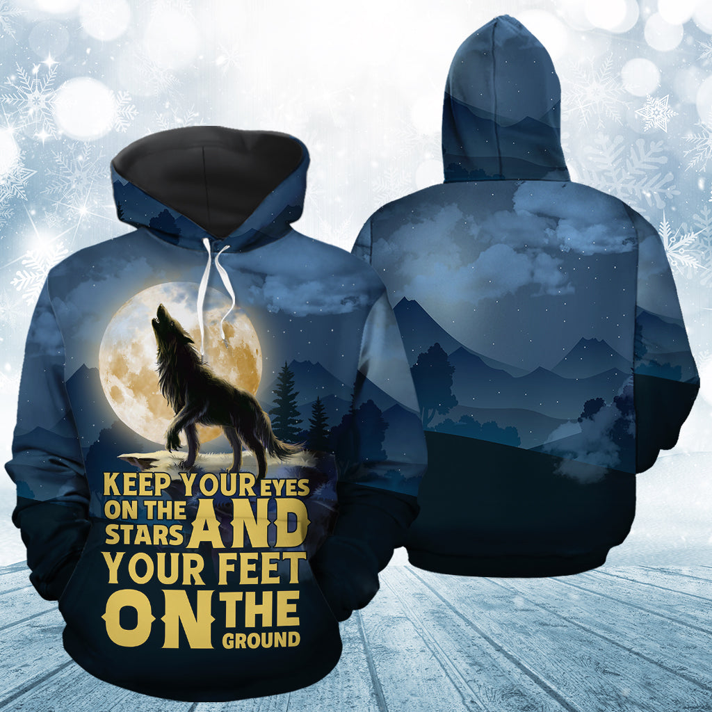 Wolf Pullover Premium Hoodie Keep your eyes on the stars, Perfect Outfit For Men And Women On Christmas New Year Autumn Winter