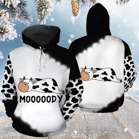 Cow Mooody Pullover Premium Hoodie Black & White, Perfect Outfit For Men And Women On Christmas New Year Autumn Winter