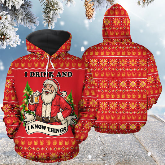 Santa Beer Pullover Premium Hoodie I Drink And I Know Thing, Perfect Outfit For Men And Women On Christmas New Year Autumn Winter
