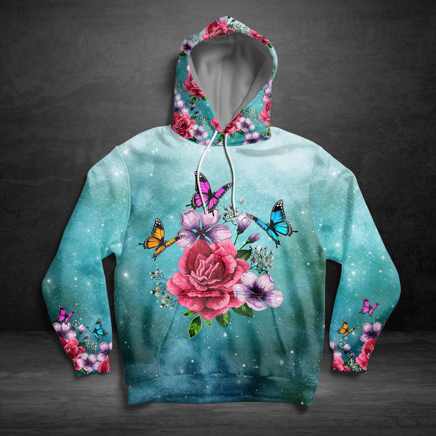 Colorful Butterfly Flower Pullover Premium Hoodie , Perfect Outfit For Men And Women On Christmas New Year Autumn Winter