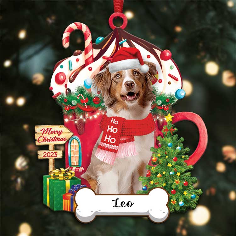 Australian Shepherd 4 Hohoho Merry Christmas 2023 Ornament Custom Name, Custom Shape Ornament for Christmas, Dog Lovers