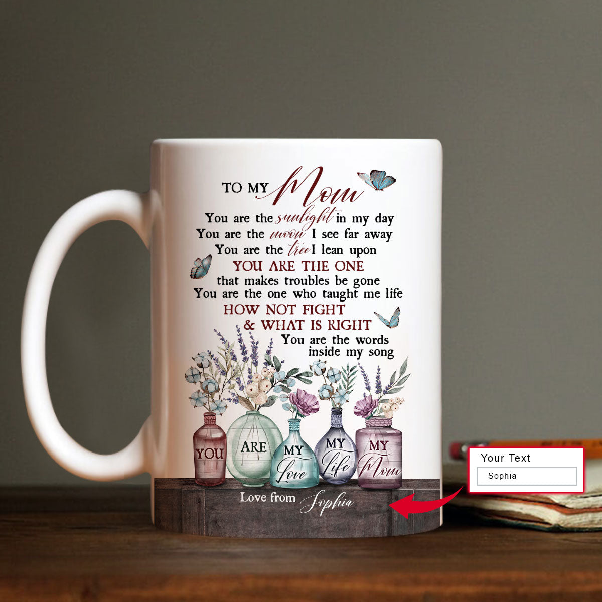 Gift For Mom Personalized Mug - You Are My Love, My Life, My Mom, Elegant flower Mug - Custom Gift For Mother's Day, Presents for Mom