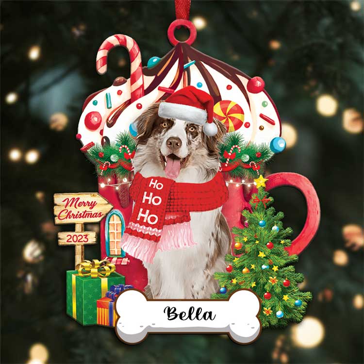Australian Shepherd Hohoho Christmas 2023 Ornaments Custom Name, Custom Shape Ornament for Christmas, Dog Lovers, Dog Mom