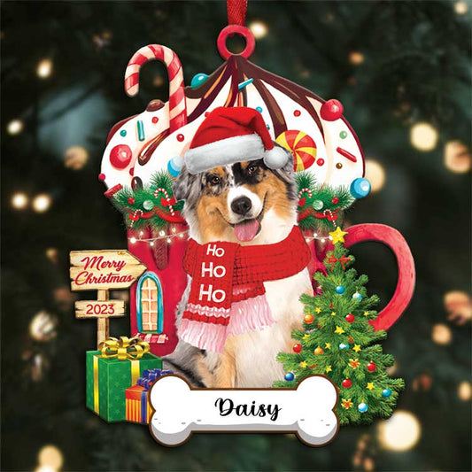 Australian Shepherd HoHoHo Merry Christmas 2023 Ornaments, Custom Name, Custom Shape Ornament for Christmas, Dog Lovers