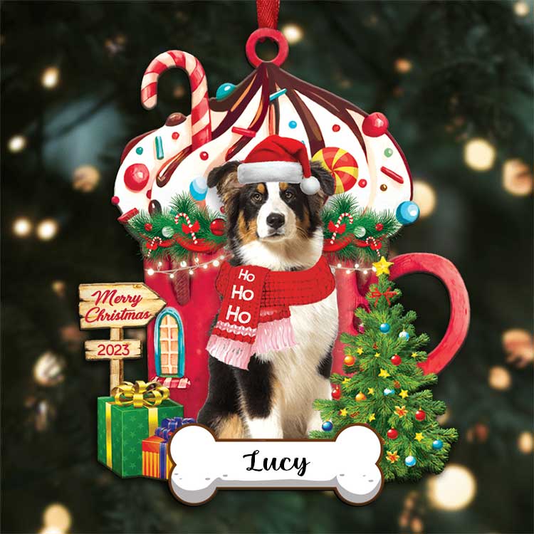 Australian Shepherd Merry Christmas 2023 Ornament Custom Name, Custom Shape Ornament for Christmas, Ornament for Dog Lovers