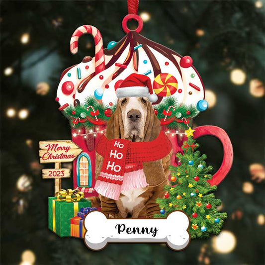 Basset Hound Merry Christmas 2023 Ornament Custom Name, Custom Shape Ornament for Christmas, Dog Lovers, Dog Mom