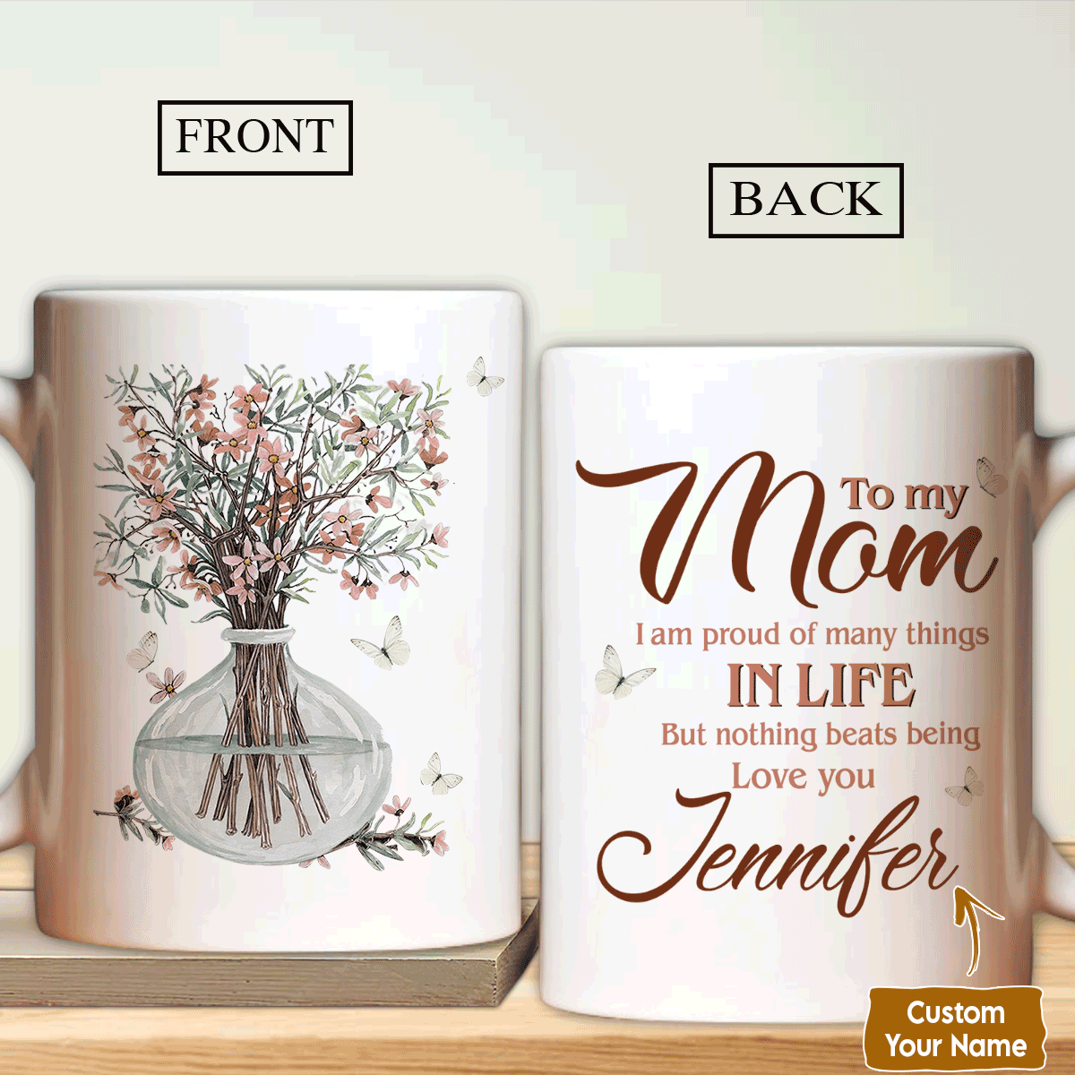 Gift For Mom Personalized Mug - Daughter to mom, Baby flower vase, Still life painting Mug - Custom Gift For Mother's Day, Presents for Mom
