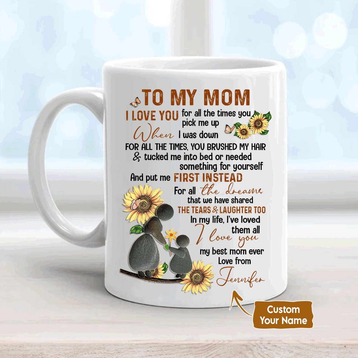Gift For Mom Personalized Mug - Daughter to mom, Sunflower, Mother and child Mug, You pick me up Mug - Custom Gift For Mother's Day, Presents for Mom
