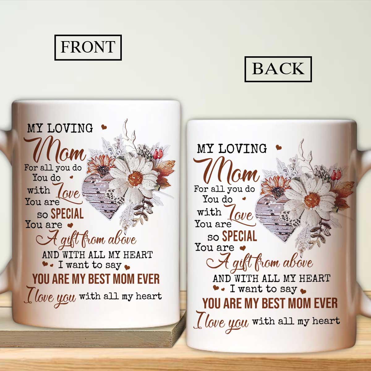 Gift For Mom Mug - To my mom, Vintage flower, Flower letter Mug - Gift For Mother's Day, Presents for Mom - I love you with all my heart Mug