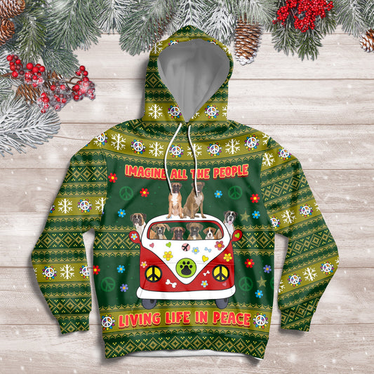 Boxer Pullover Premium Hoodie Imagine All The People Living Life In Peace, Perfect Outfit For Men And Women On Christmas New Year Autumn Winter