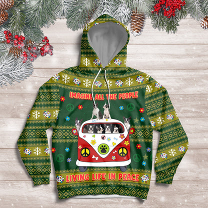 Boston Terrier Pullover Premium Hoodie Imagine All The People Living Life In Peace, Perfect Outfit For Men And Women On Christmas New Year Autumn Winter